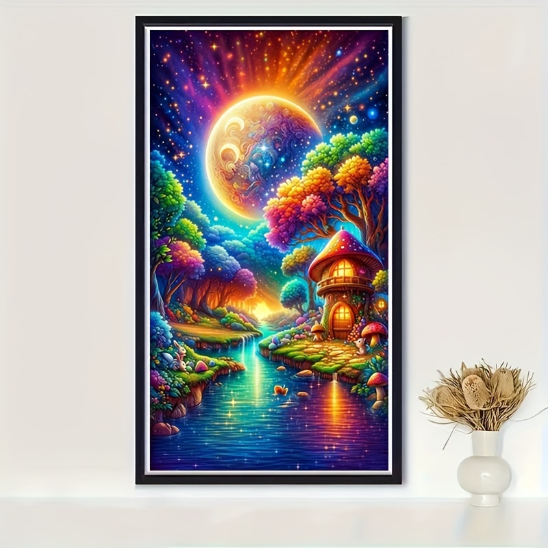 

5d Full Drill Round Diamond Painting Kit 110x50cm, Diy Acrylic Landscape Art, Moonlit Night Embroidery Stitch Home Decor, Complete Mosaic Bead Art Craft Set For Wall Decoration