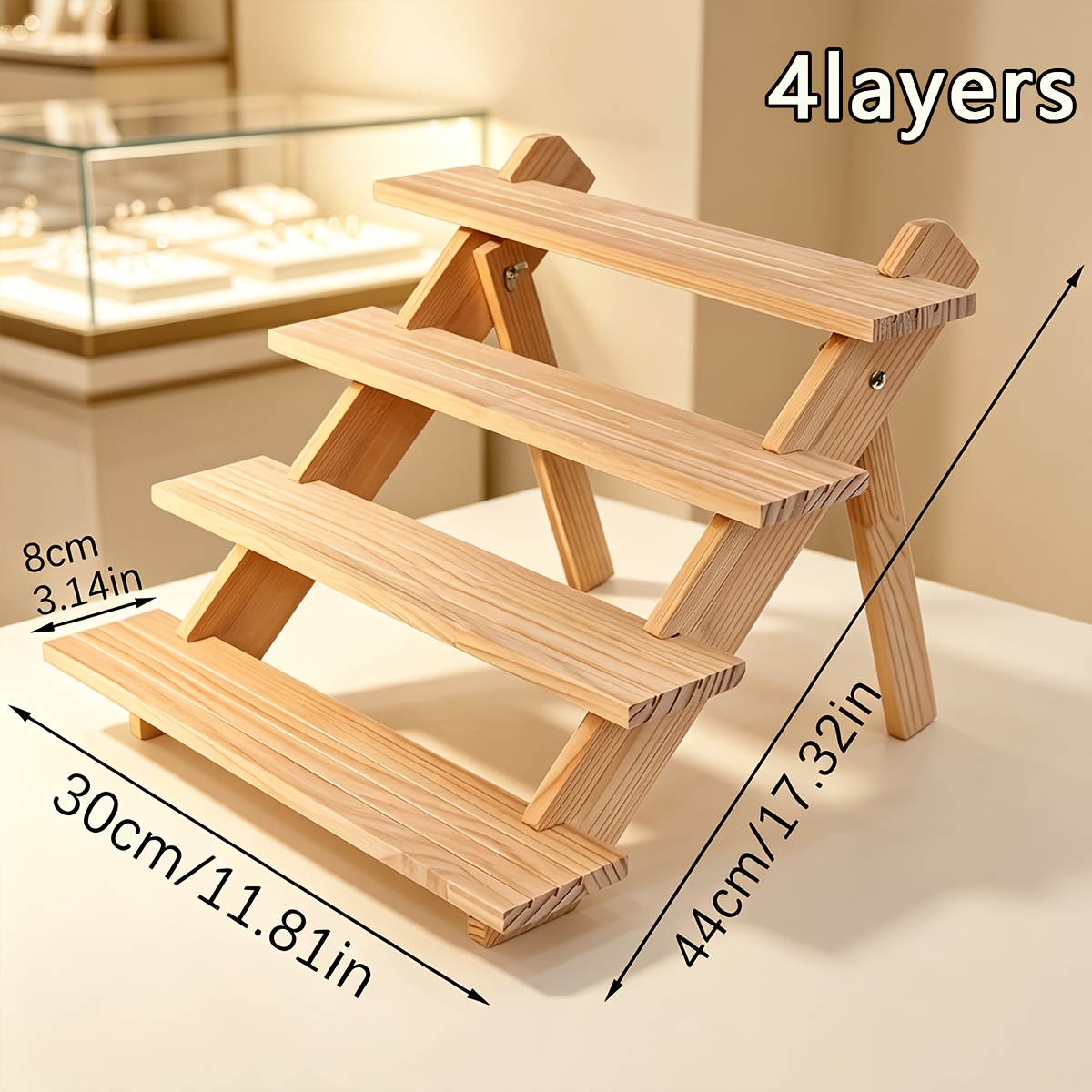 TEMU 1pc Multi-functional 4-tier A-shaped Wooden Jewelry Display Stand, Detachable Desktop Step Storage Rack. Suitable For Storing Small Ornaments,