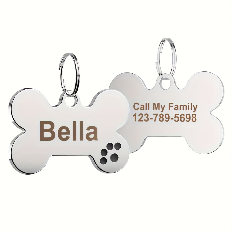 TEMU Custom Engraved Bone Shape Dog Tag - Personalized Pet Id Tag, Paw Print Design, Durable Metal Collar Name Tag, Owner Christmas Gift, Custom
