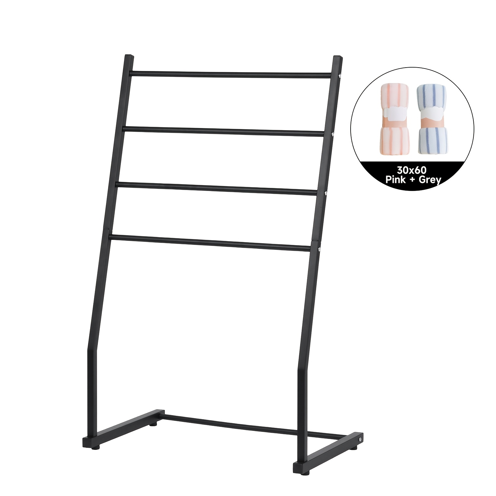 Image of Freestanding Towel Rack With Four-bar Tiered Design, Separate Hanging Spaces, Weighted , No-drill Installation, And Easy Nordic Style For Bathroom, Includes 2 Towels