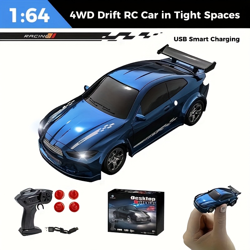4WD RC Drift Car with Lights, 1:64 Scale Remote Control Toy