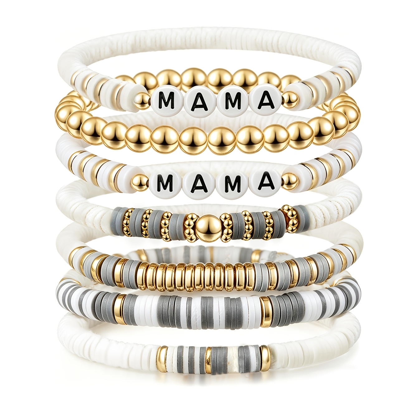 MAMA Bracelet Set, Stackable Gift for New Moms