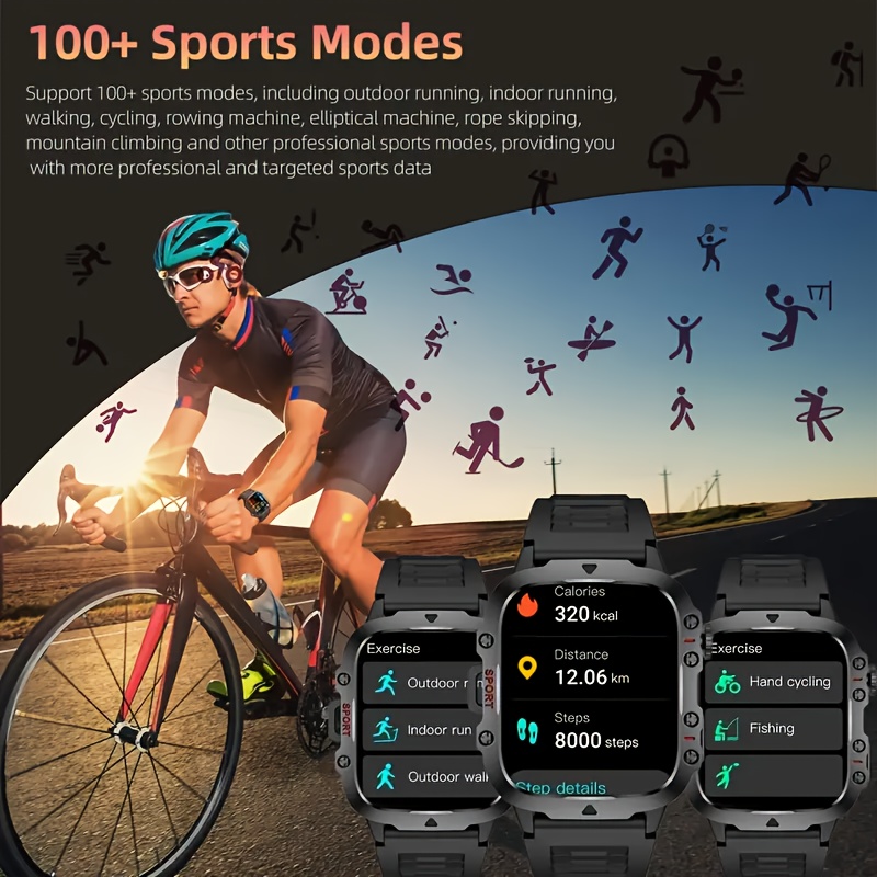 Montre Connectée Extérieure avec Fonctions Appel/Répondre/Rejeter, Montre Intelligente 1,81 Pouces Compatible iPhone et Android, Montre Sportive avec Écran Verrouillé/100+ Modes Sportifs/Prévisions Météo/Alarme/Cadeau Idéal pour les Passionnés de Sport, Chargement USB