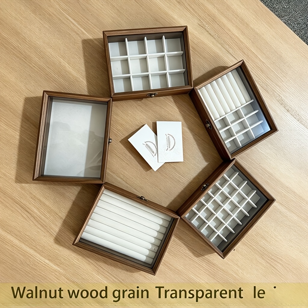 Wooden Ring and Earring Storage Box with Glass Lid