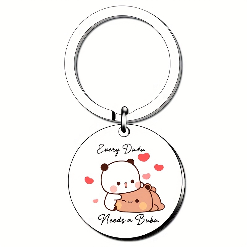 1pc Stainless Steel Keychain With Cute , \" Dudu Needs A \" Engraved, Round Character Theme, Split Ring Closure, Ideal Birthday & Valentine's Day Gift For Him Or Her