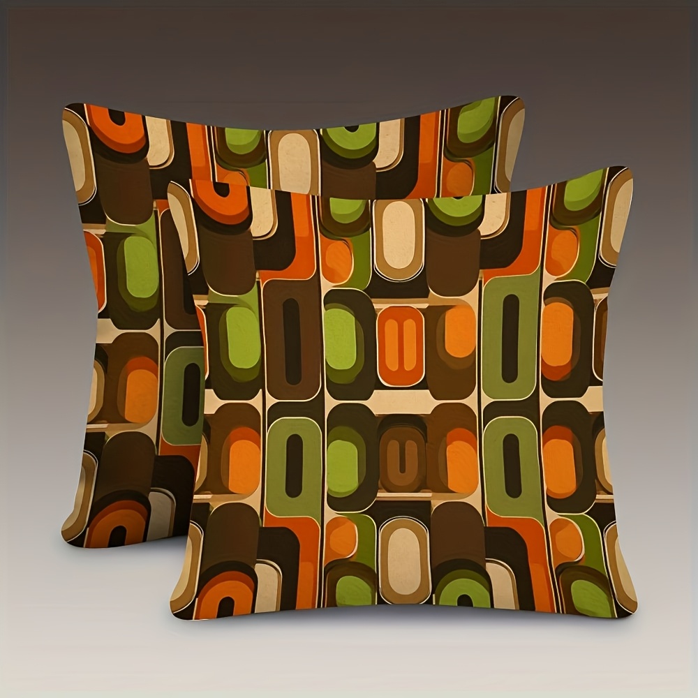 TEMU 2pcs 2d Double-sided Printed Throw Pillow Covers. Short Plush Pillowcases, 18x18 Inches, Brown And Green Contrast Pattern, Suitable For Sofa,