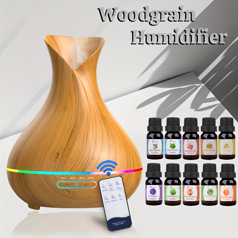 

Led Premium Humidifier, Essential Oil Diffuser (400ml) - Wood Grain Aroma Diffuser For Large Rooms With 7 Led Colors, Silent , Auto Shut-off Home Aroma Diffuser