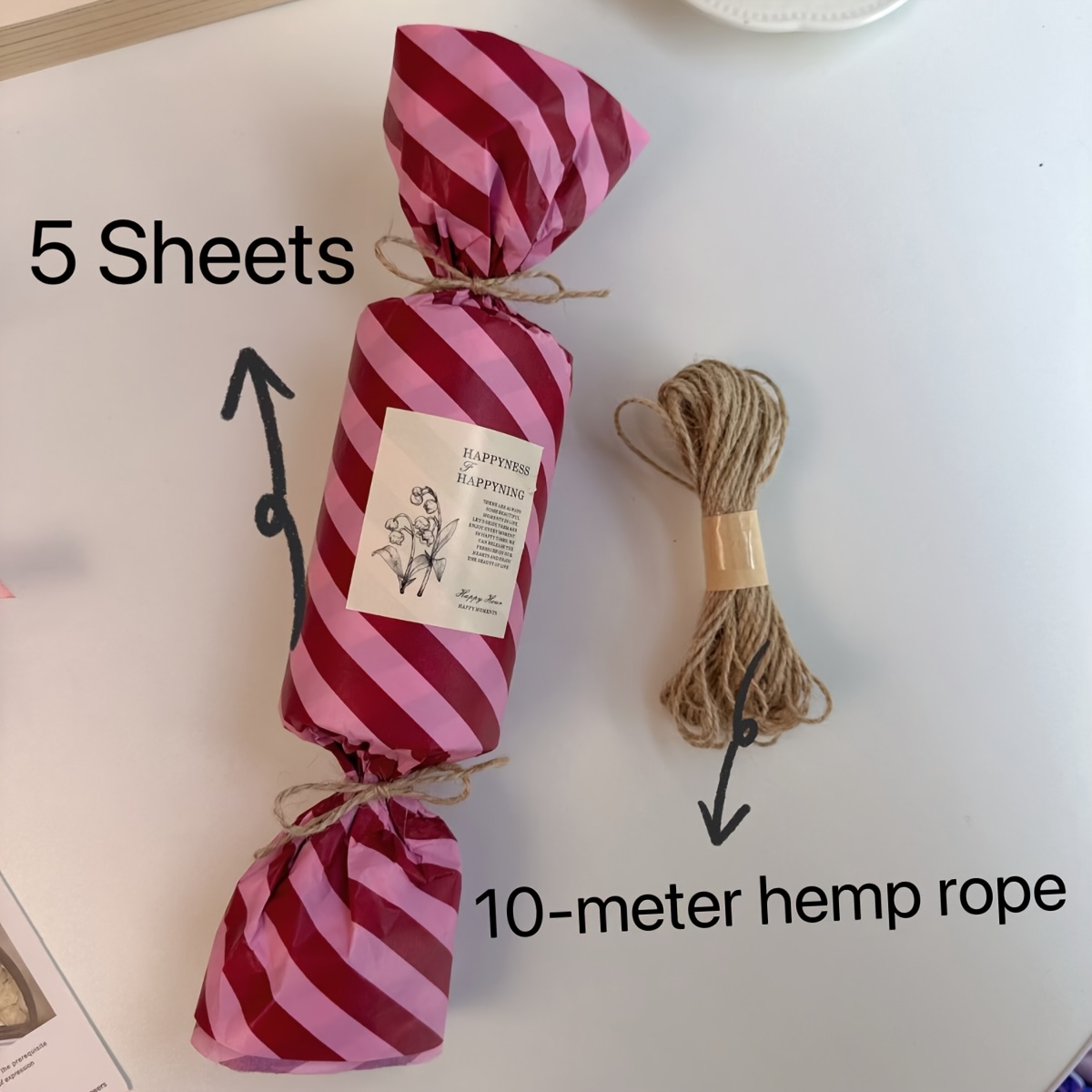 Sweet And Rose Red Diagonal Stripe Wrapping Paper, High-end Holiday Gift Wrapping Paper, Ins-style Packaging Paper