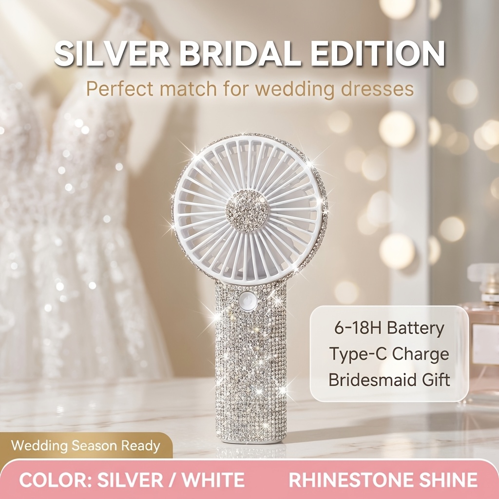 TEMU Taztir Usb Rechargeable Mini Fan, Portable Diamond-style Handheld, Exquisite , Suitable For Wedding, Outdoor, Desk, Travel, Valentine's Day Gift, Gift