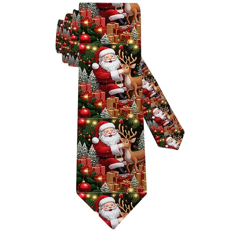 TEMU 1pc Men's Santa Claus & Reindeer Necktie - Festive Christmas Suitable For , Daily Wear, Tie Suitable For, Graduation, Office - Gift For & Men