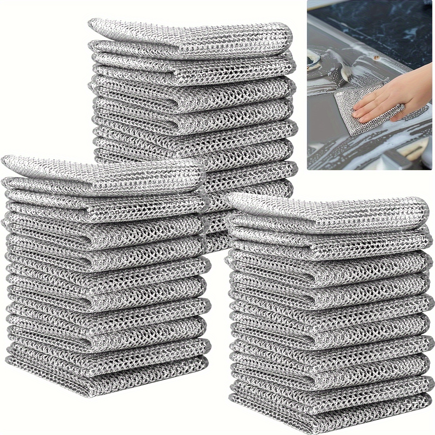 TEMU 30pcs Double Layer Wire Washing Cloth, Multipurpose Non Scratch Wire Dishcloth, Wire Cleaning Pads, Reusable Wire Dishwashing Rags For Wet And Dry Dish For Kitchen, Sinks, Pots, Pans