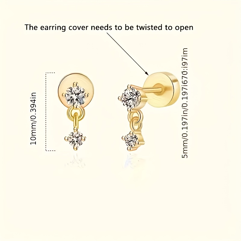 Rhinestone Stud Earrings for Women, Golden Plated