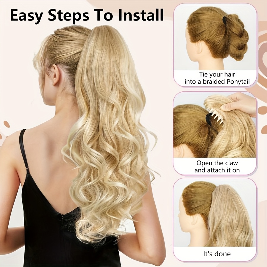 1pc long 24 clip in ponytail hair extensions heat resistant synthetic ponytail with jaw clip dark brown blonde gray black beige volume dimension for parties everyday   womens hairstyle addition details 8