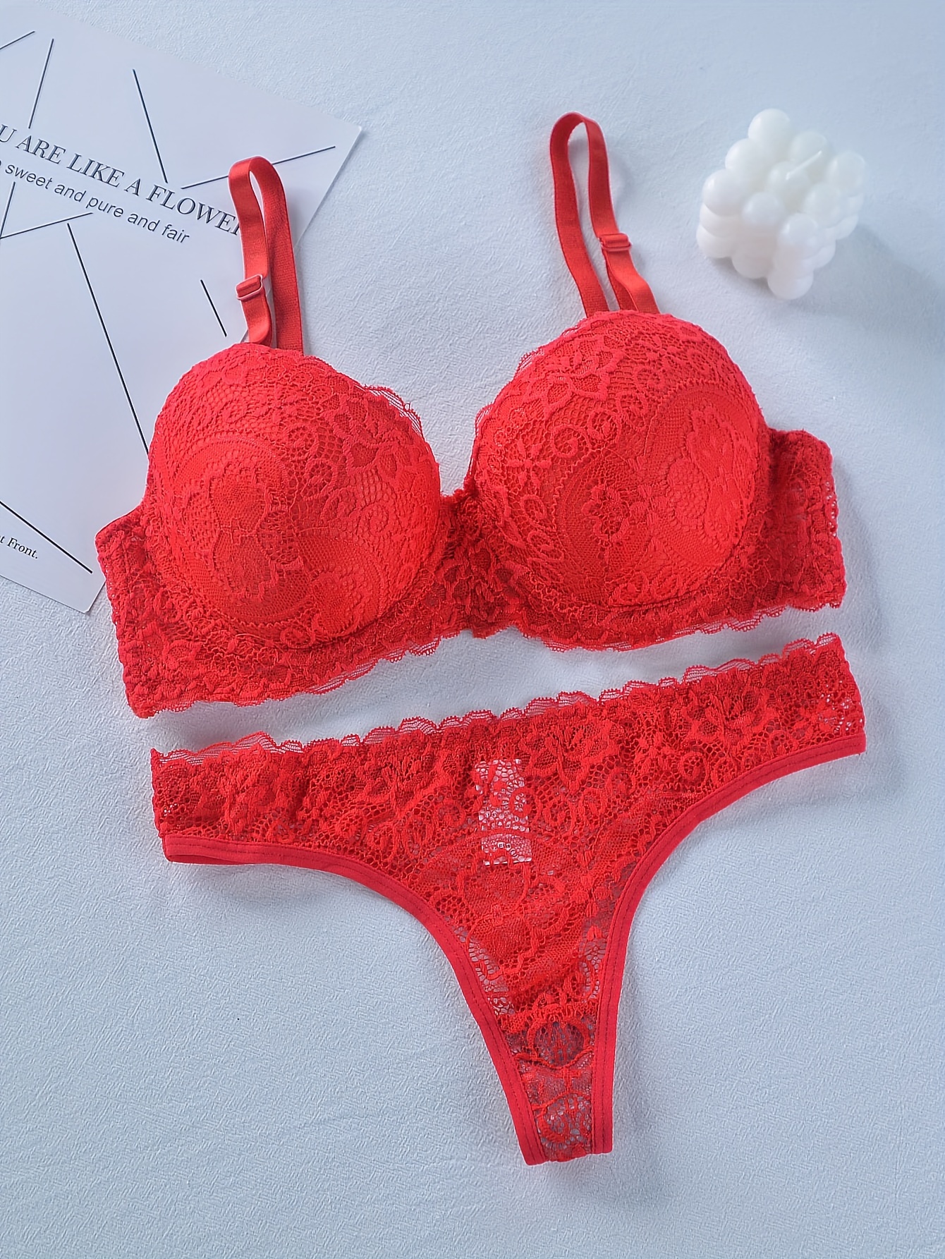 Floral Lace Lingerie Set Push Bra Ring Linked Panties - Temu