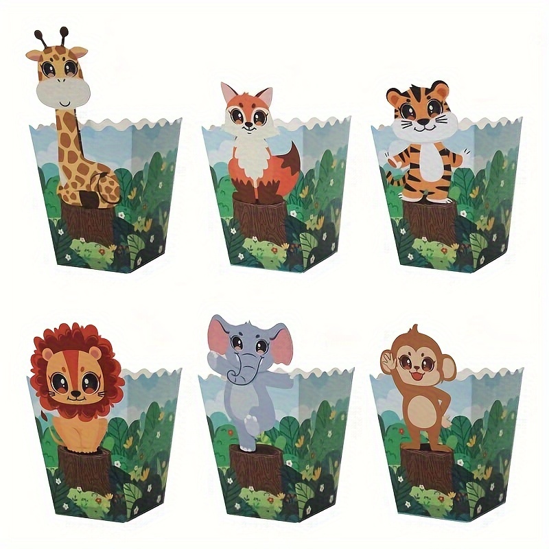 

12pcs/24pcs Animal-themed Popcorn Boxes, Present Packing Boxes, Party Favor, Birthday Bridal Wedding Graduation Anniversary Party Decor Supplies