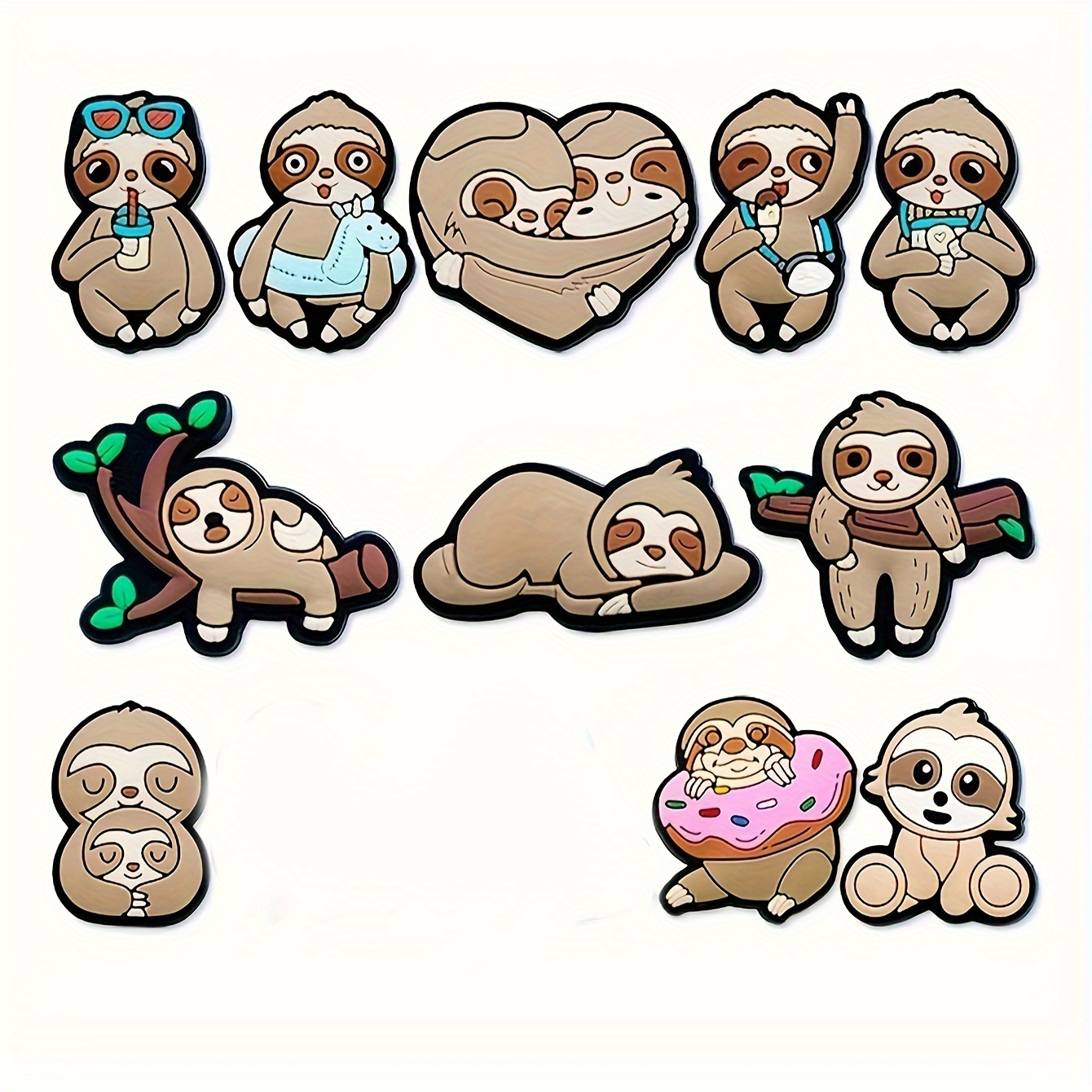 11pcs Pvc Sloth Family Animals Charms For Clogs Sandals Decoration, Shoes For