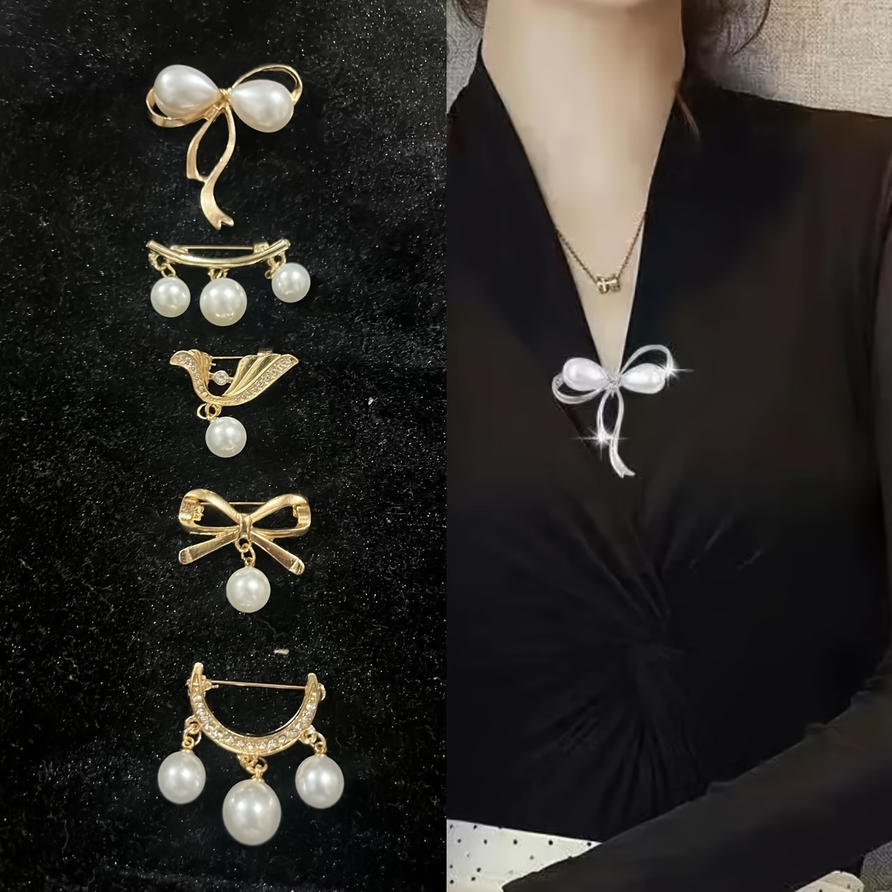 TEMU 5pcs Set Anti-slip Fashion Brooches, Elegant Korean Style Corsage, High-grade Alloy Pin With Rhinestone And Securing Accessories