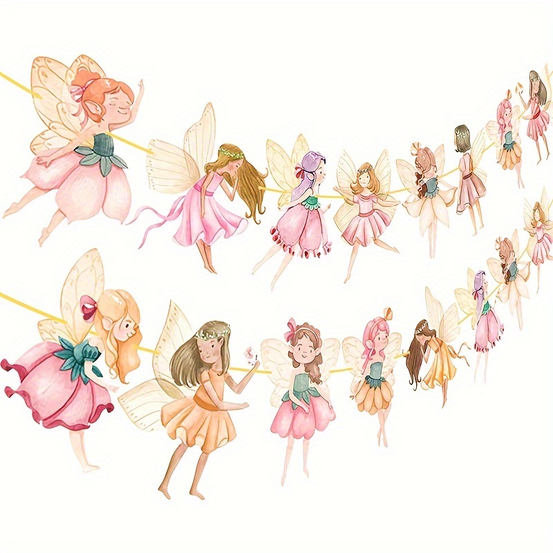 

2pcs Fairies Birthday Party Cutout Decorations Fairy Party Banner Flower Fairy Banners For Fairy Tale Wonderland Baby Girl Shower, Party Decor Supplies, Home Decor Supplies, Birthday Decor Supplies