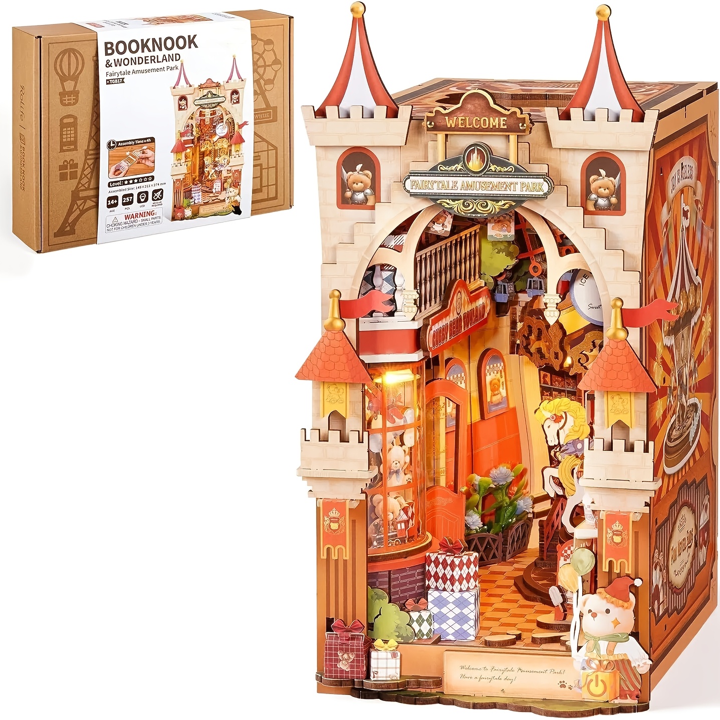 Image of Robotime 3d Wooden Puzzle, Fairytale Amusement Park Book Nook Kit, Diy Light-up Model Building Set, Desk Home Decor, Mother's Day Gift, Birthday Present For Craft Lovers, Gift For Book Lovers - Tgb17