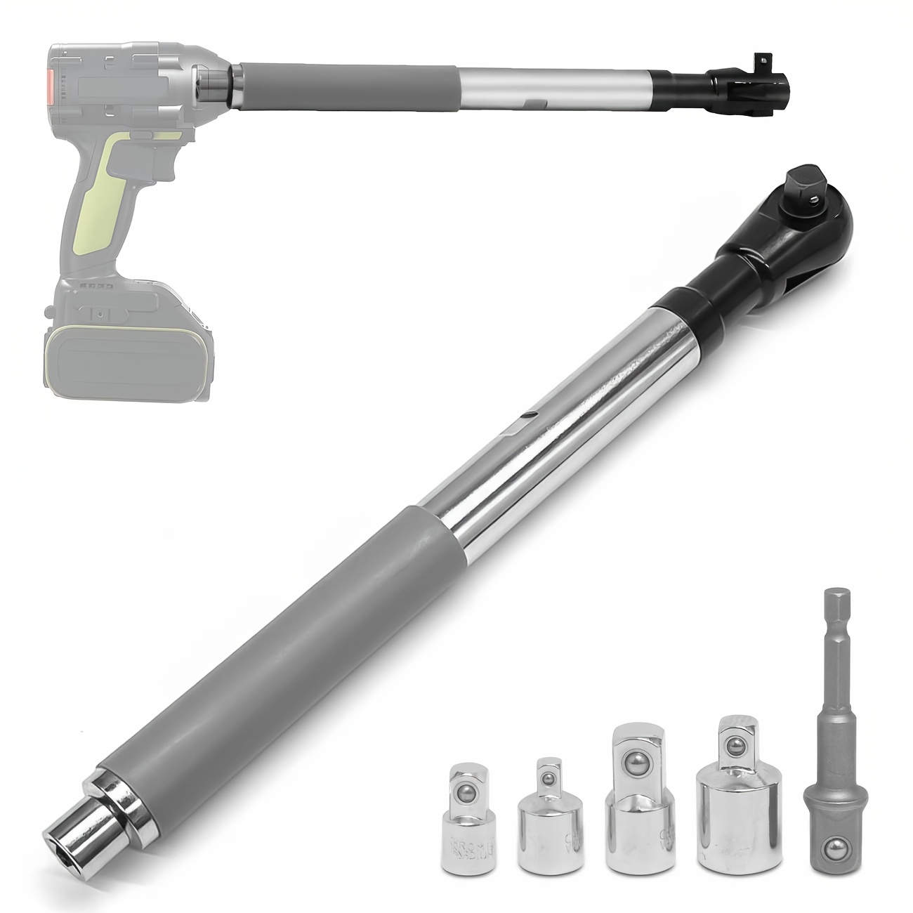 Ratchet Wrench With Detachable Adapter, Compatible With 1/2 Inch, 1/4 Inch And 3/8 Inch Sockets, Impact Wrench Extension For Auto Repair, Dual Torque Control Ratchet