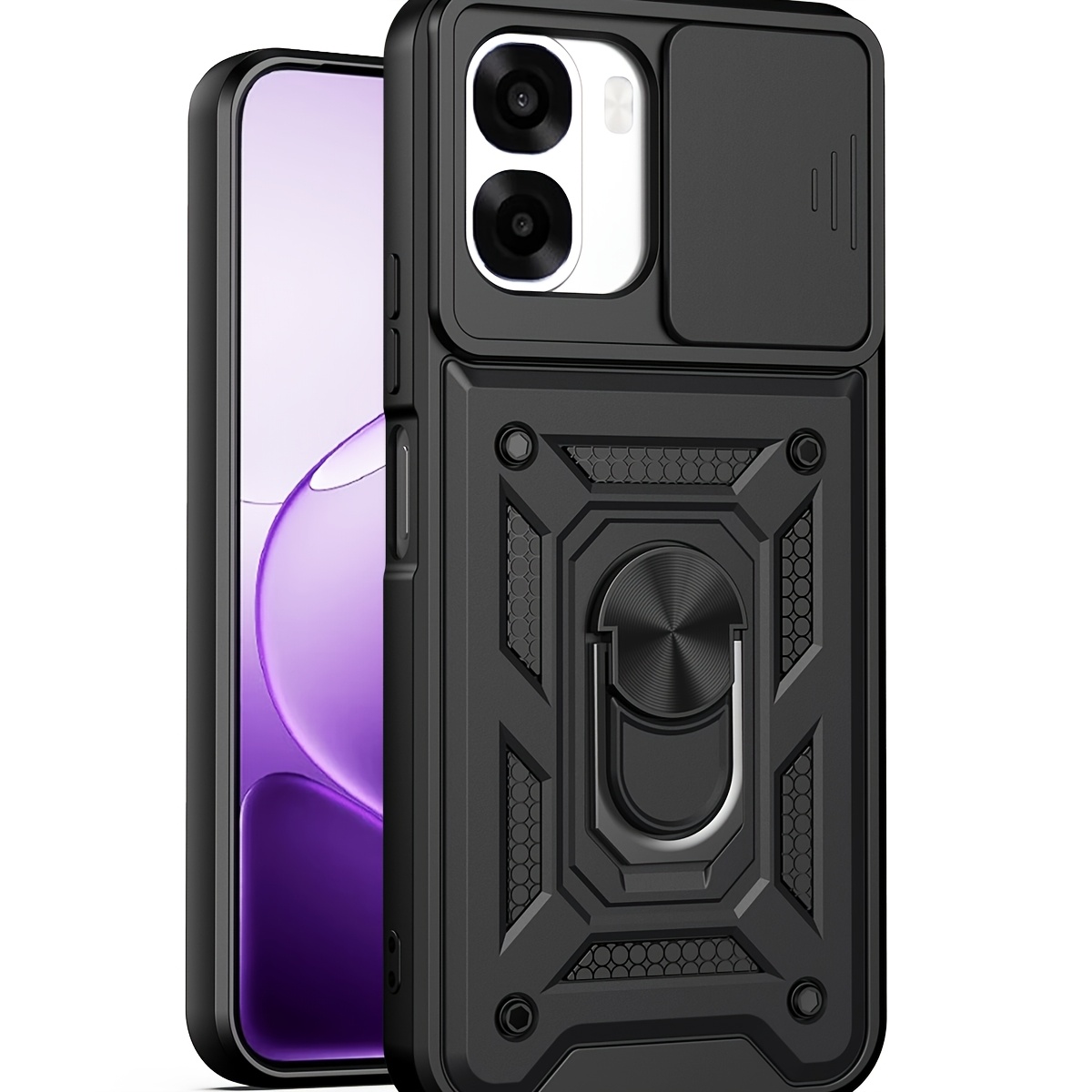 TEMU Phone Case: Mobile Phone Case-suitable For Oppo A6x 4g Camera Lens Protective Case, With Round Bracket Armor Rotating Shock-absorbing Protective