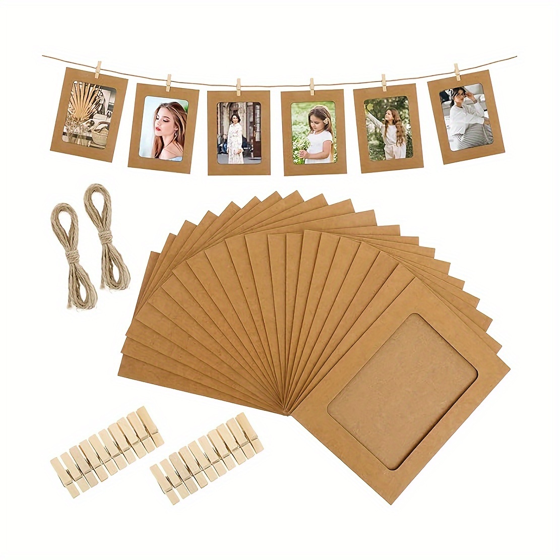 

20-pack Kraft Paper Picture Frames Set With Wooden Clips And Twine For Hanging Photos, Diy Wall Hanging Photo Display Frames For Wedding, Party, Classroom Wall Decor