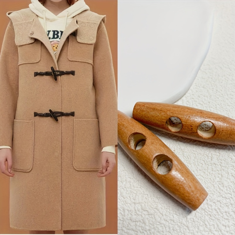 5pcs Wooden Toggle Buttons Set for Coats, Sweaters, Jackets Natural Khaki  *-Shaped Duffle Coat Fasteners Accessories, Assorted Sizes