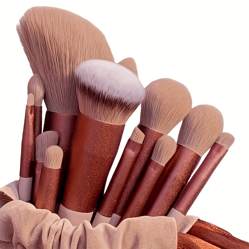 TEMU Makeup Brushes For Women (13pcs), Wand/palm/oval Brushes, Nylon Bristle-fibers, Low-irritation And , Suitable For Different Kinds Of Light Beige Types