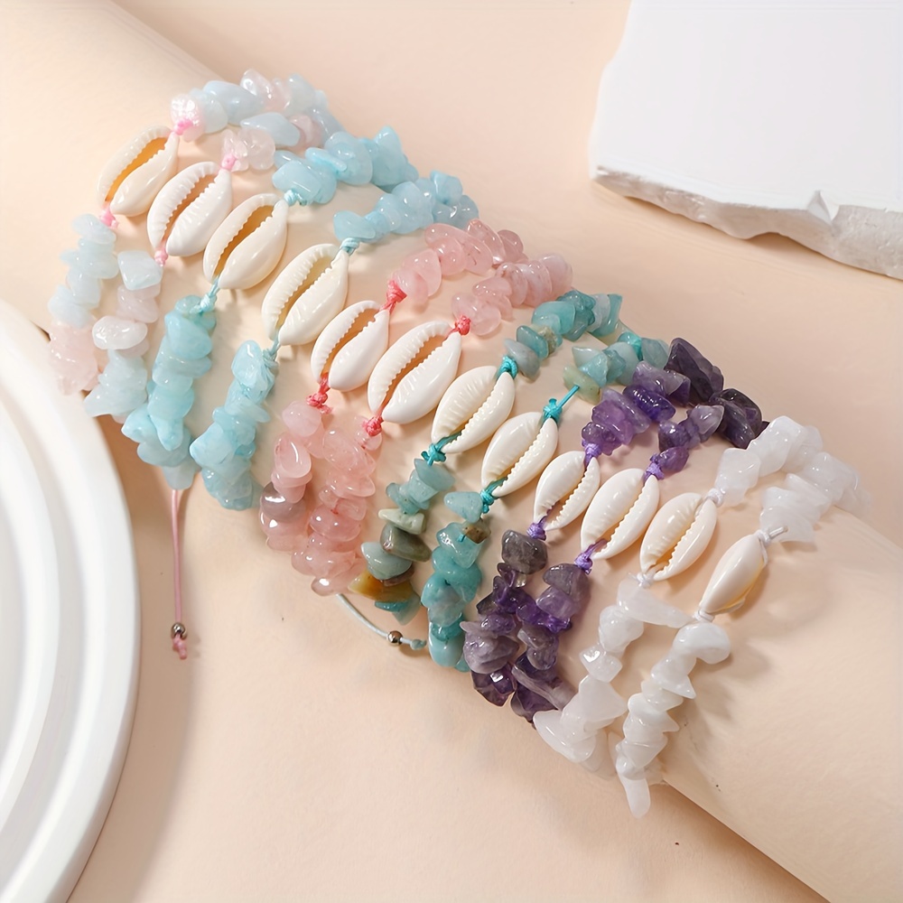

12pcs Beach Hand-woven Bracelets, Colorful White Shell Bracelets, Popular 12-piece Set