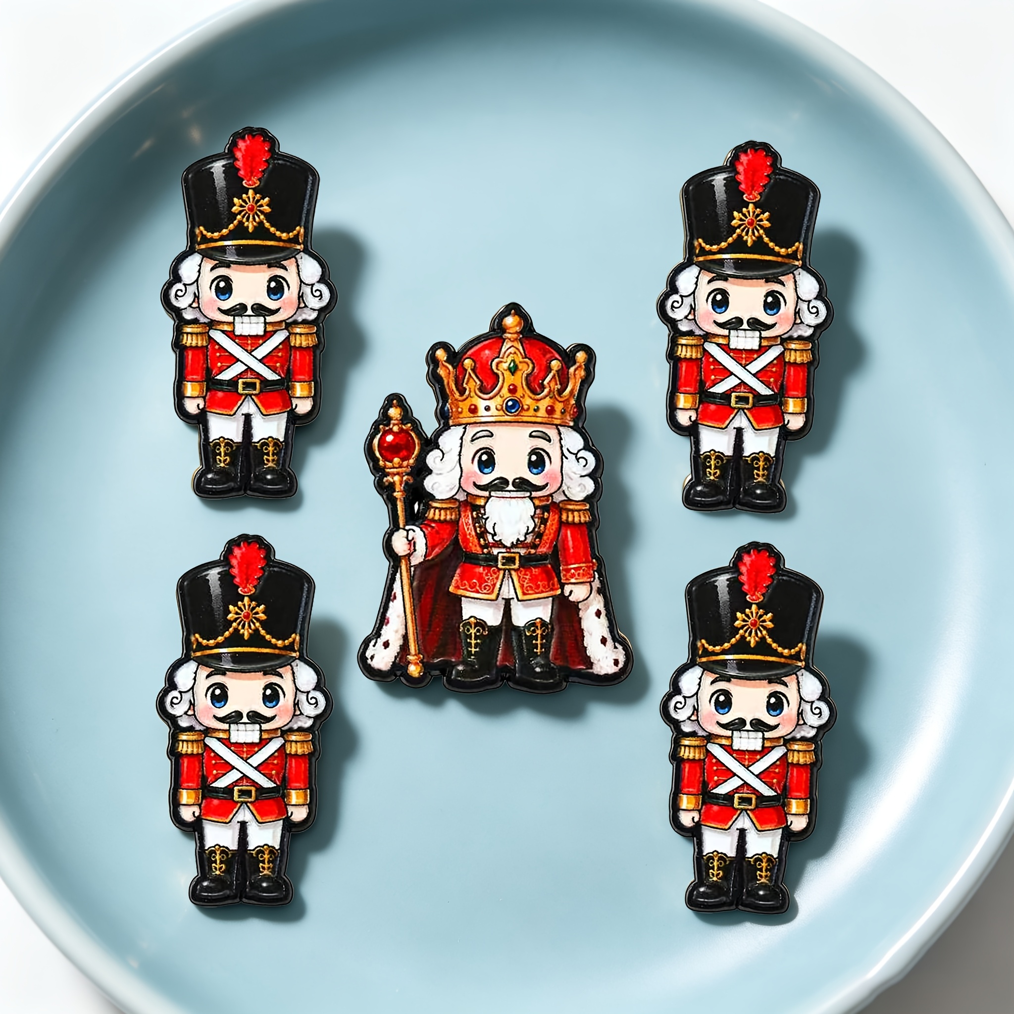 TEMU 5pcs/set Of Solevdo Enamel Lapel Pins, Cute Nutcracker King And Soldier Statue, Classic Fairy Tale Style, Used For Daily Clothing Decoration,
