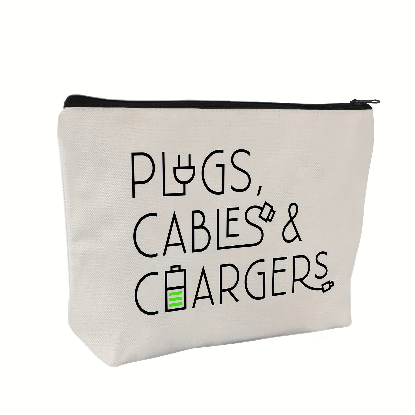 

Canvas Charger Organizer Pouch, White Cable Tidy Bag Holder, Plug Storage Box, No Formaldehyde, Unisex Adult, Position , Makeup Bag Accessory