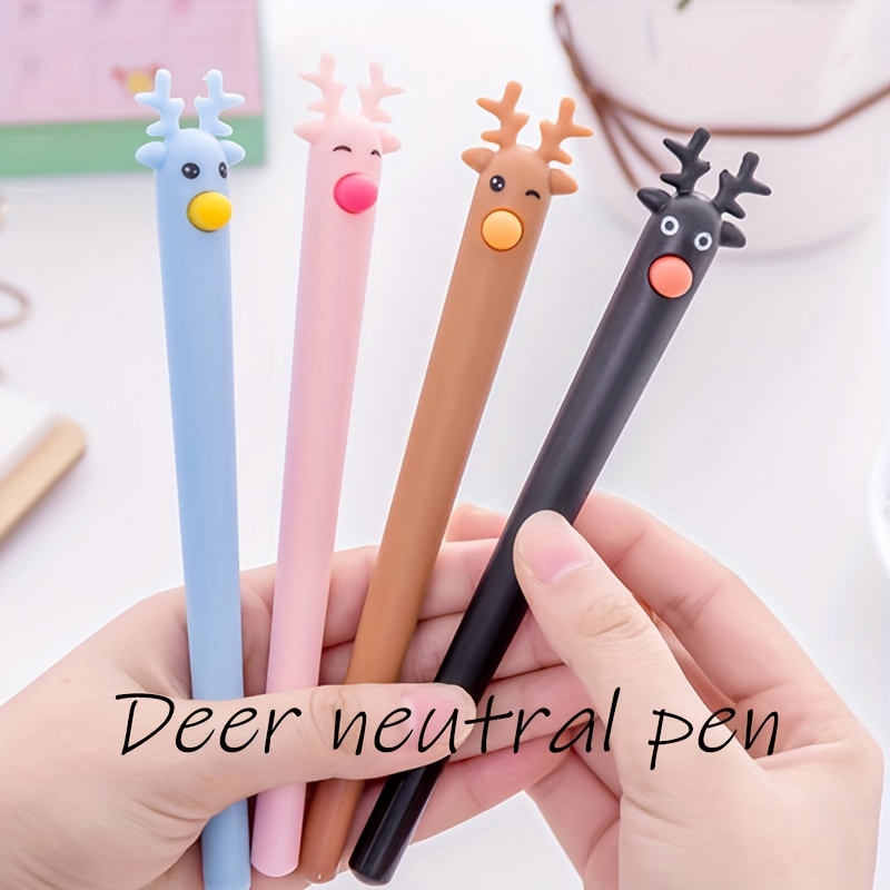 

4pcs Christmas Themed Reindeer Creative And Cute Cartoon Soft Rubber Deer Shaped Gel Pen Needle Tip 0.5mm Office Learning Christmas Reindeer Black Pen