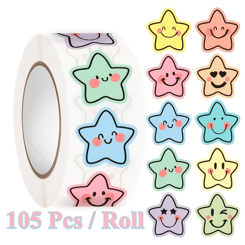 TEMU Rollo de 105 pegatinas de de estrellas multicolores - Etiquetas de estrellas de suaves con diseños alegres, ideales para álbumes de recortes,