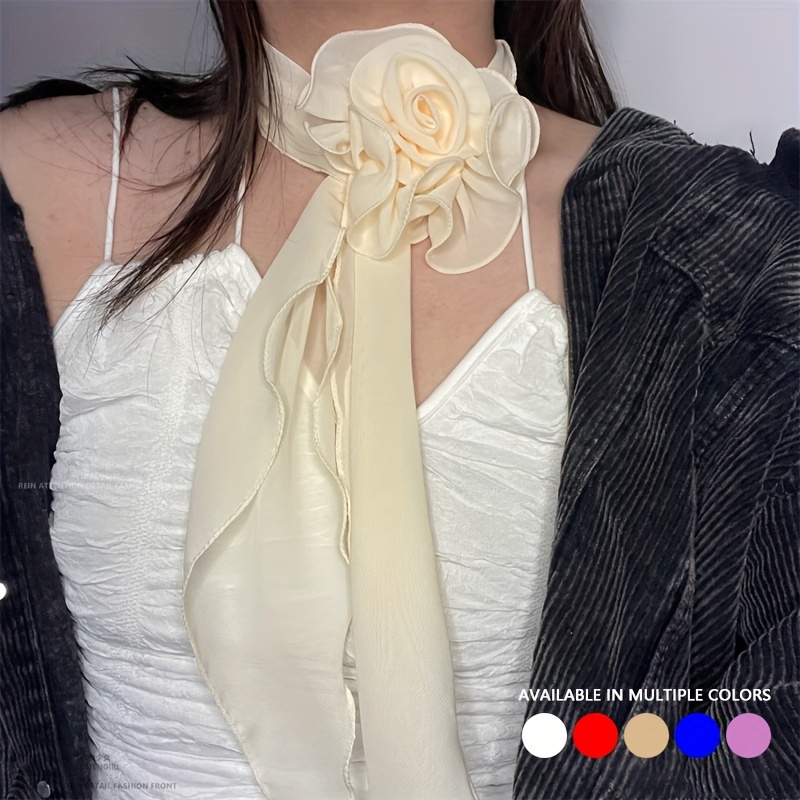 

Elegant Lantern Flower Neck Scarf, Women's Slim Long Decorative Scarf, Solid Neck Accessory