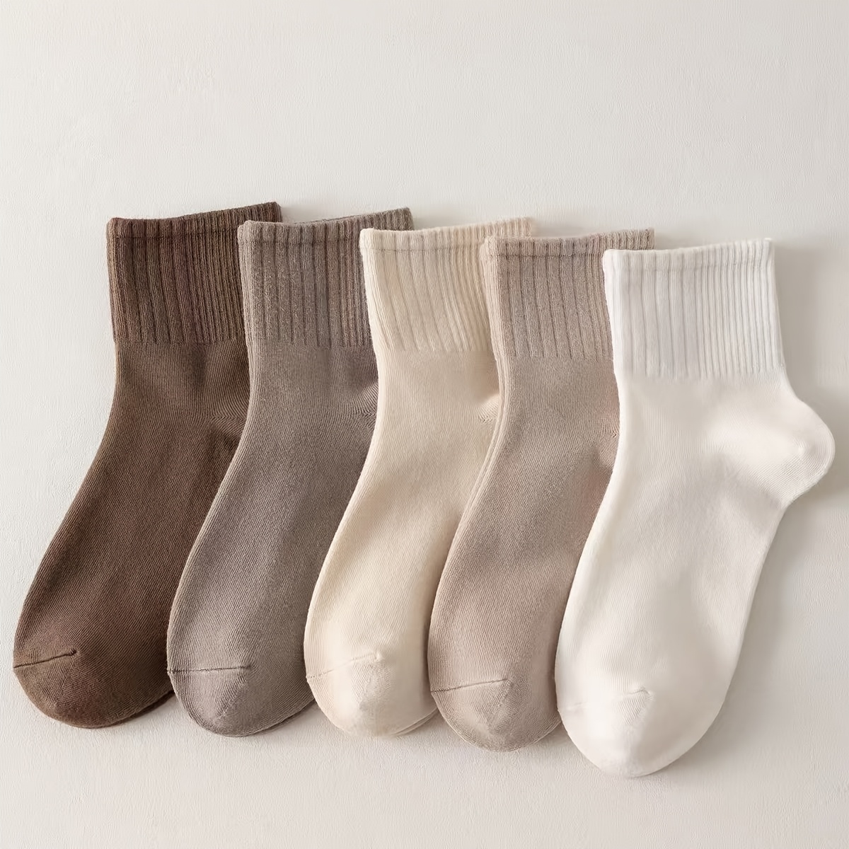 5 Pairs Women's Mid-calf Socks | Odor-resistant, Sweat-absorbent, Breathable, Solid Color, Fabric For Fall/winter