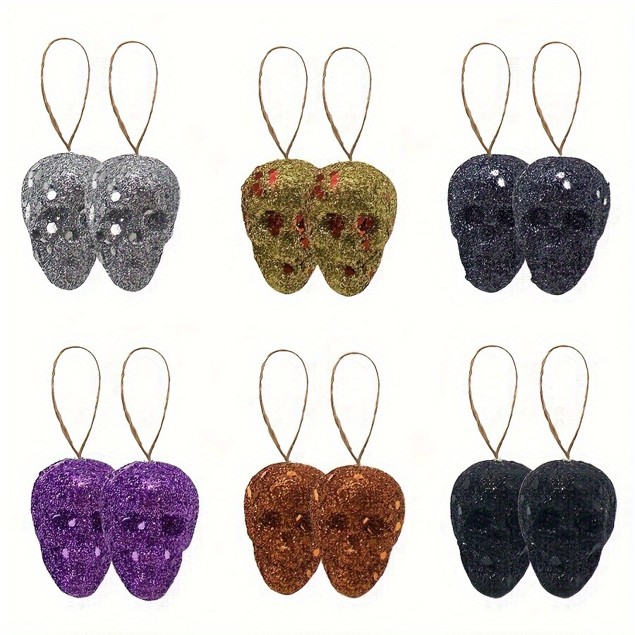 12pcs Halloween Sparkle Ornaments - Foam Head Hanging Decorations For Festive Party Atmosphere