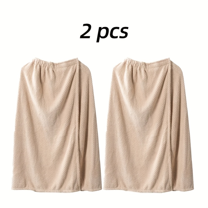 Image of 2pcs Coral Velvet Solid Skirt, Quick Drying Wearable Pineapple Check Bath Towel - Absorbent Soft Bathrobe, Bath Skirt Sauna Spa Women's Sauna Bag, Bathroom Accessories