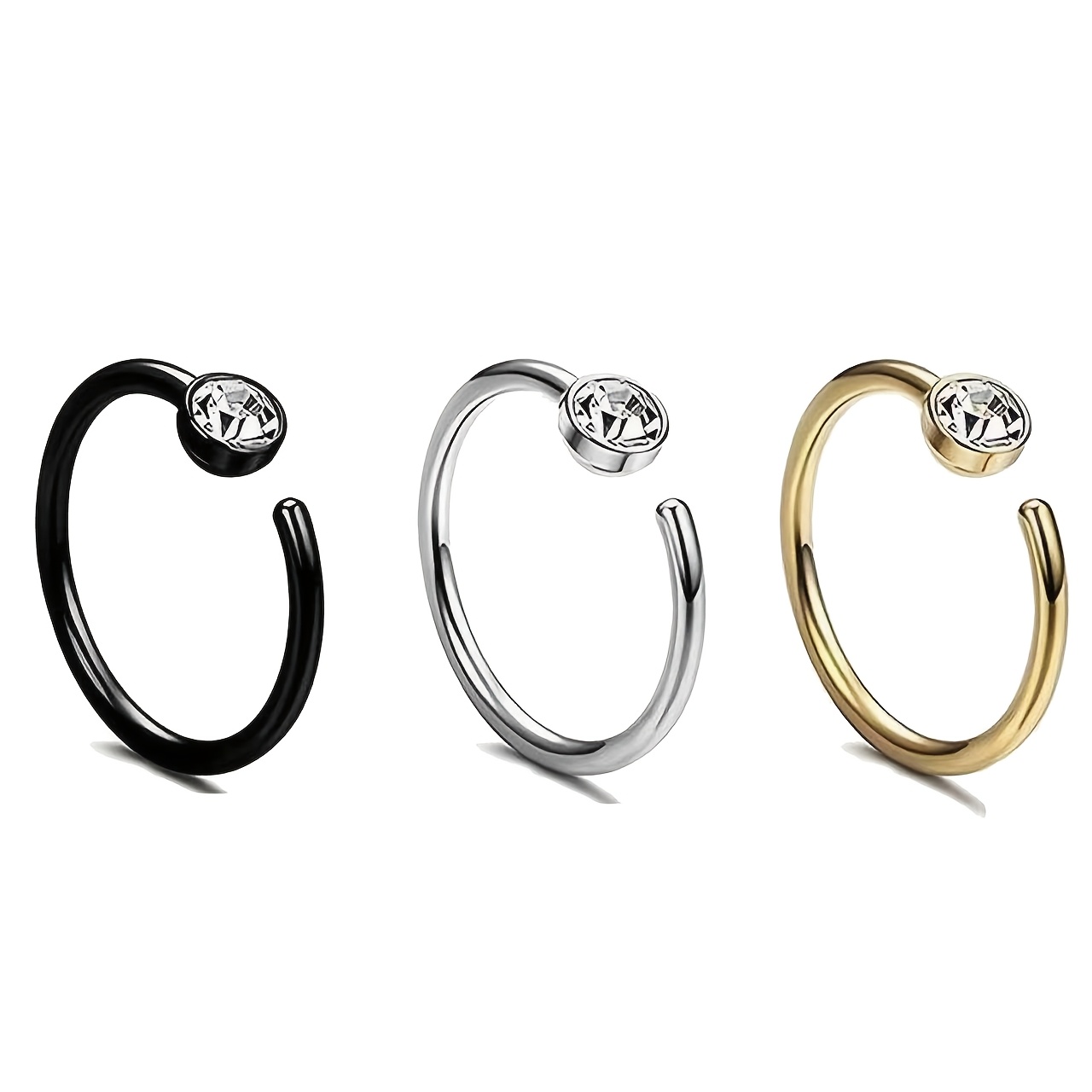 TEMU 1/3/5pcs Women's Inlaid Cubic Zirconia Nose Ring, Elegant Style Faux Piercing Nose Ring Lip Ring Earring, Stainless Steel Non-piercing Nose Ring
