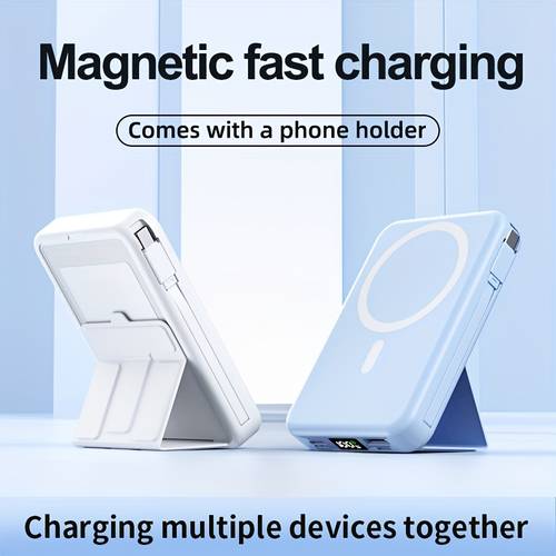 10000mah mobile w magnetic charging treasure with convenient dual cable with display stand mobile charge 5 devices at time with stand on the plane