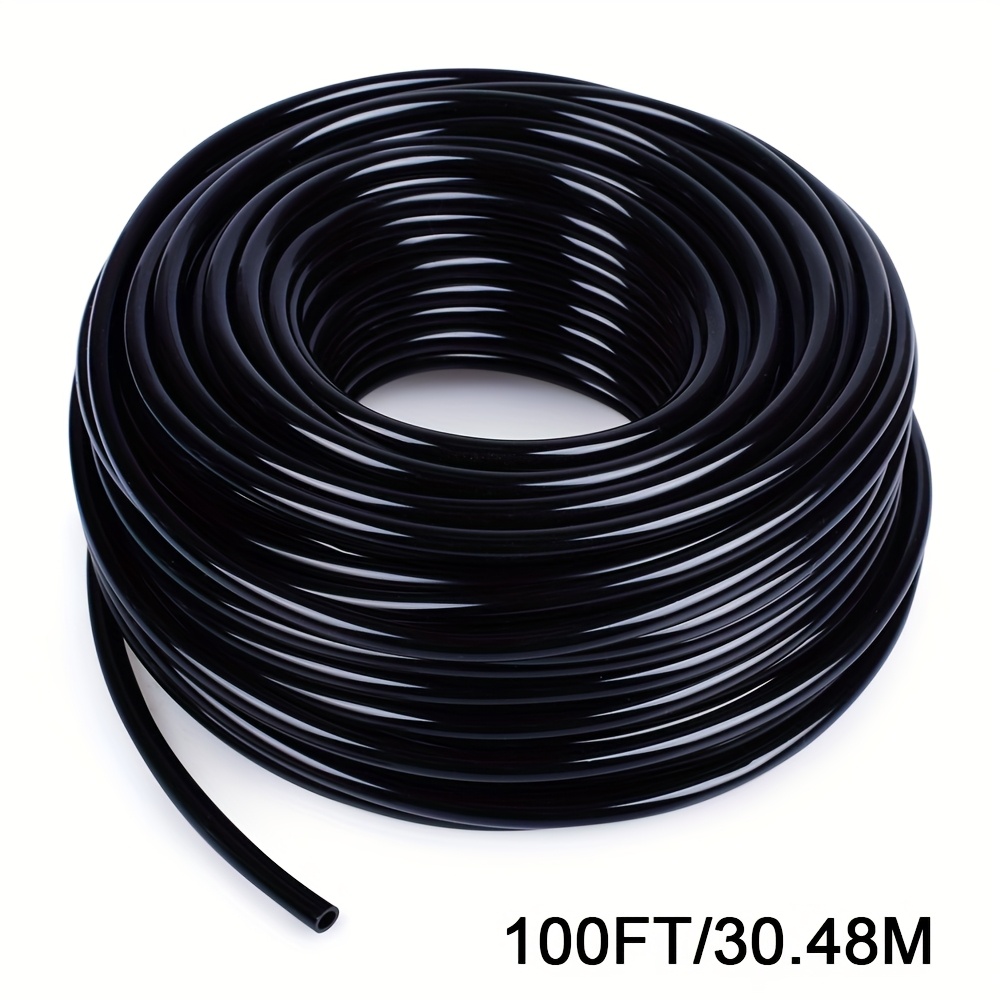 Image of 100ft Black Vinyl Garden Watering Hose, 1/4 Inch Drip Irrigation For Lawn Care And Outdoor Watering, Flexible & For Consistent Water Flow, Garden Hose