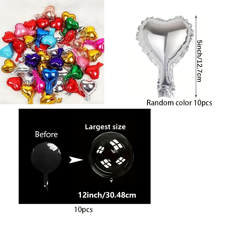 Image of 20pcs Set: 10 Random -inch Colored Heart Balloons And 10 12-inch Transparent Foil Balloons, Valentine's Day Birthday Wedding Party Decoration Balloons Halloween Christmas Halloween Christmas