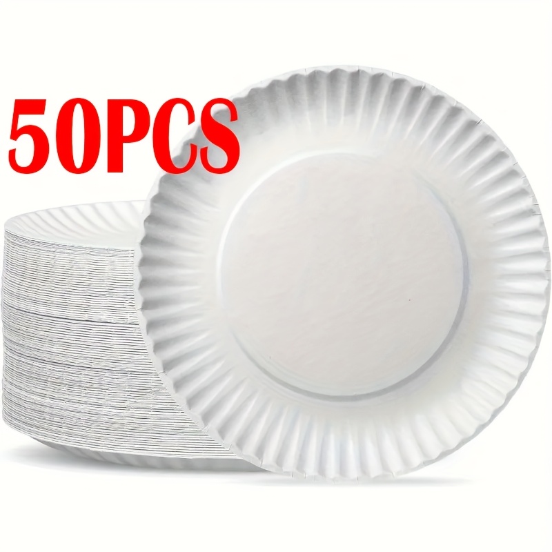 50pcsWhiteRoundDisposablePaperPlates,SuitableforHomeGatherings,Parties,Weddings,Picnics,PartySupplies,TablewareAdditions