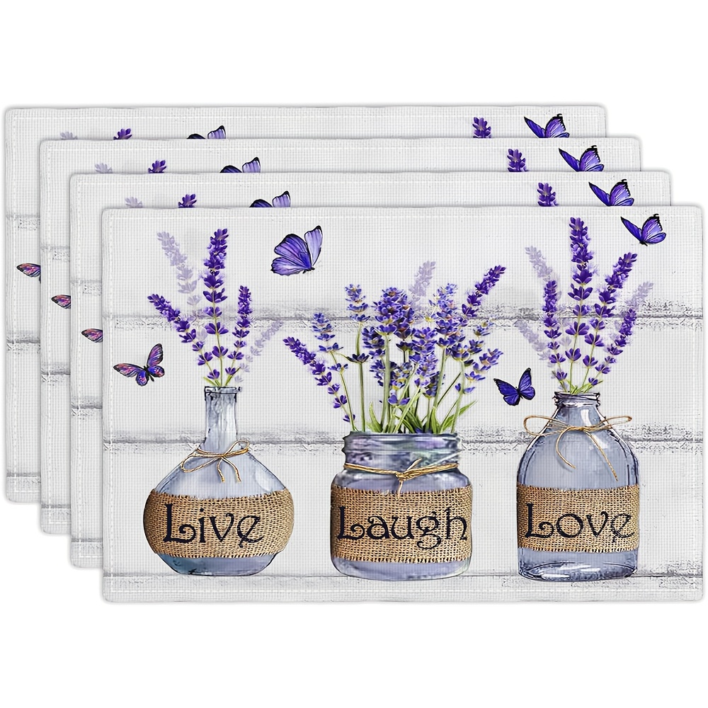 

4pcs Lavender Flower Placemats Set Of 4 Farmhouse Purple Floral Table Mats Washable Place Mats For Home Party Indoor Kitchen Dining Table Decoration 12x18 Inch