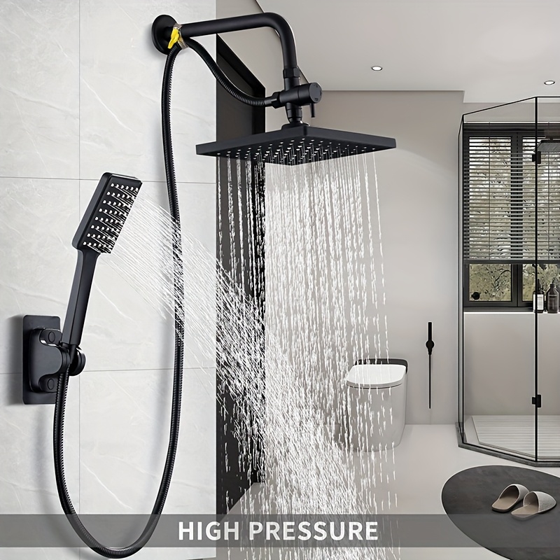 square black shower head combo high pressure 3 in 1 with handheld   options leak proof abs   hose no drill bracket tee splitter perfect gift for christmas halloween Product details 0