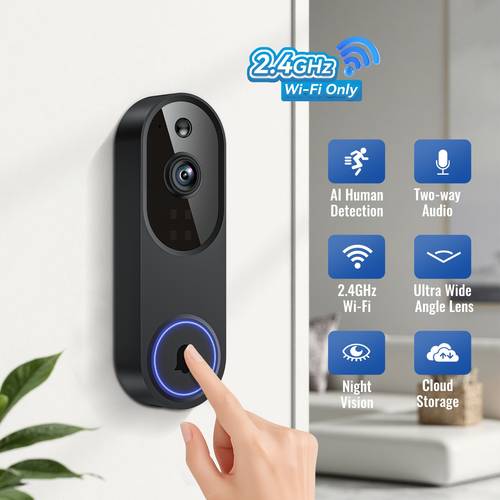 1080 wireless video doorbell camera wire free real time alerts ai human detection 2 4g wifi two way storage sold separately battery rechargeable