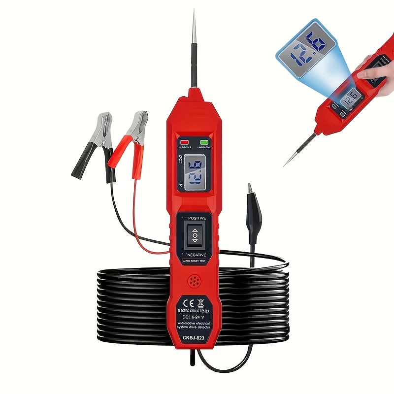 cnbj 823 automotive electric circuit tester digital lcd display 0 24v   voltage tester with led flashlight long cable clip for car circuit   power detection fault     applicable operating voltage 36v