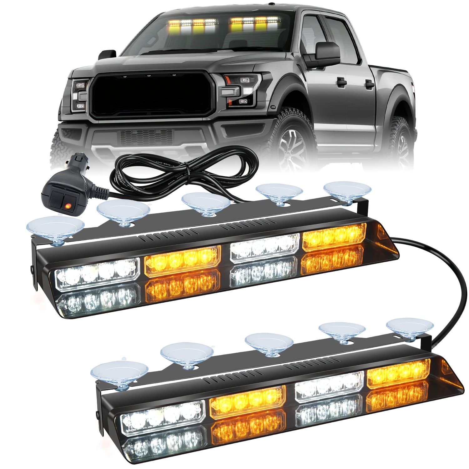 TEMU Combo Of 2-in-1 Interior Light Bars For Windshields - Featuring 32 Leds And 10 Suction Cups, , Adjustable Angle, Designed For Safety In Off- For