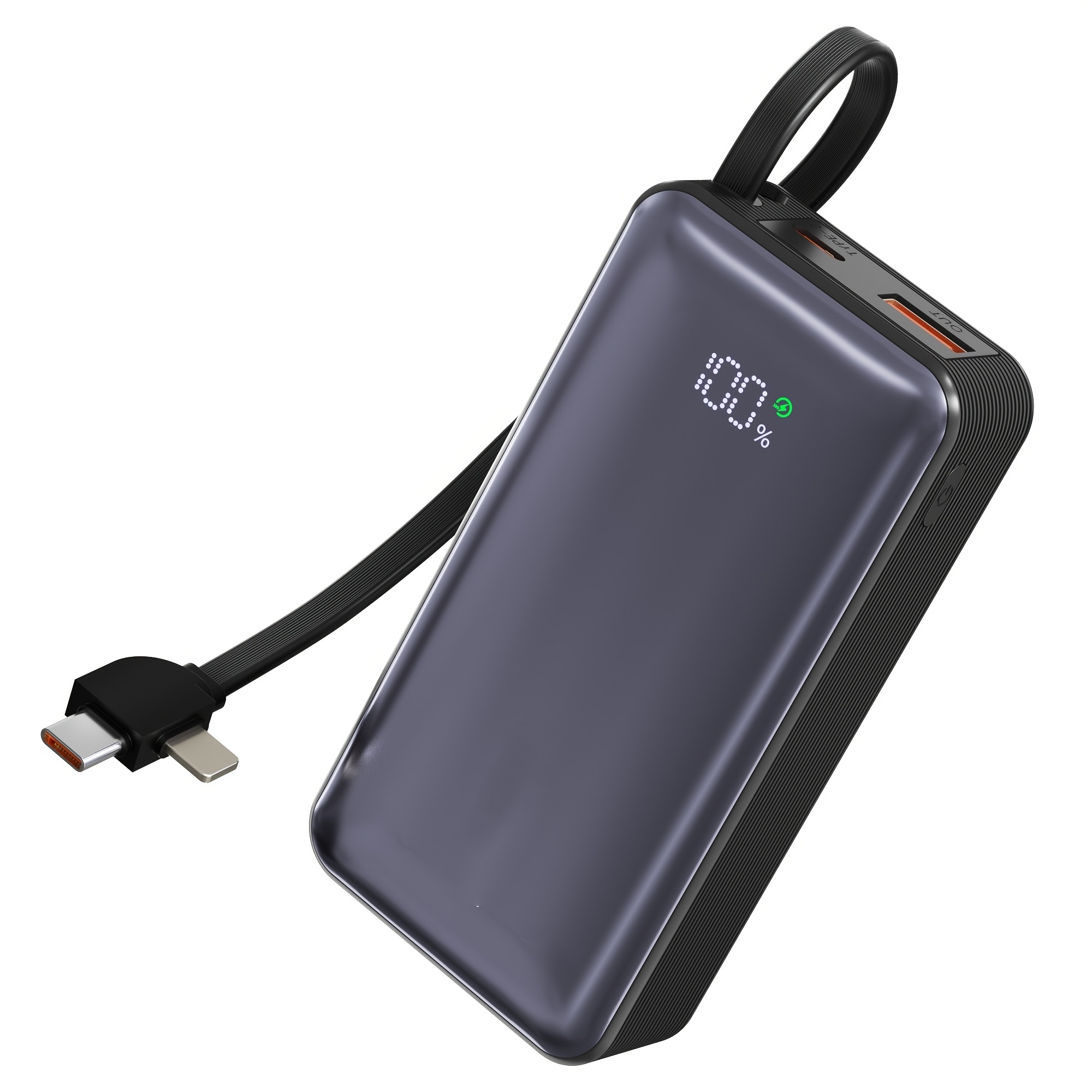 PISEN 10000mAh Power Bank With Built-in Cables - 30W Fast Charging Portable Charger