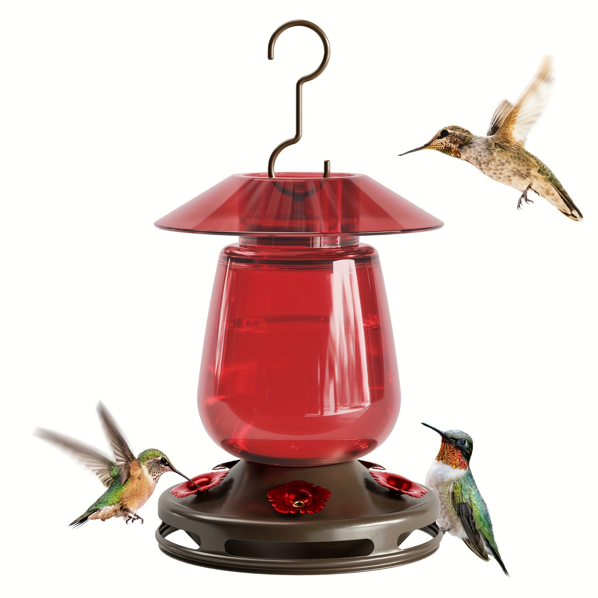 

Hummingbird Feeder, 16 Ounces Glass Hummingbird Feeders For Outdoors Hanging, Red Hummingbird Feeder With Feeding Ports & Built-in Ant , Rustproof, Leakproof, Barn Lantern Shape