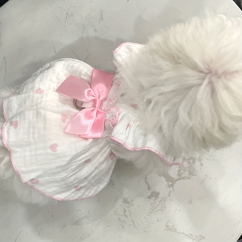 1pc pet skirt pink bow skirt breathable with harness hook camisole dress spring summer fall wear for teddy bichon pomeranian small dogs and   dress Product details 4